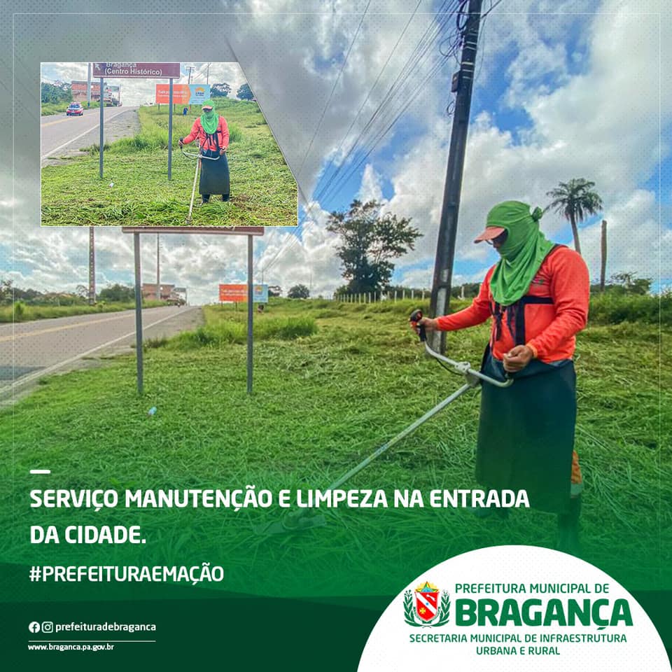 Serviço manutenção e limpeza na entrada da cidade.