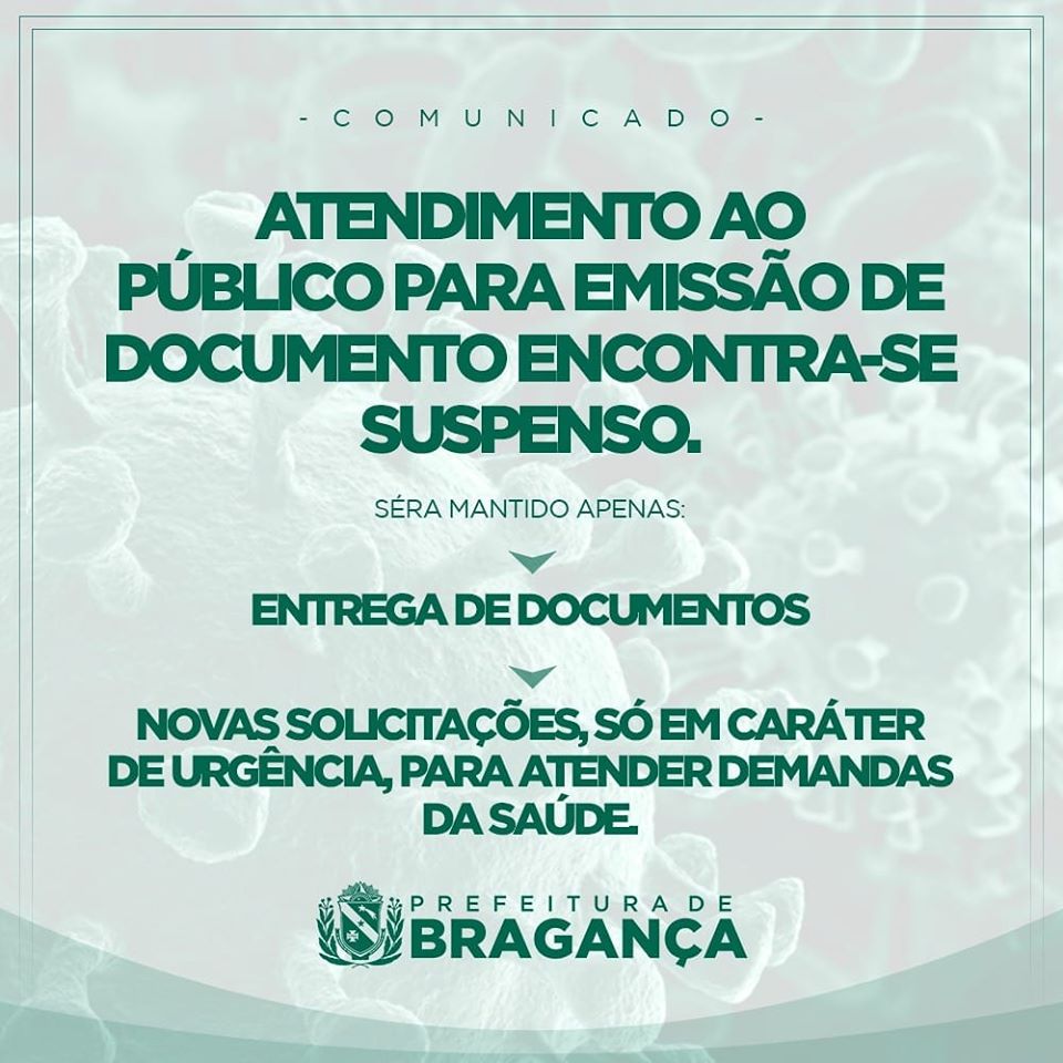 Suspenção de atendimento ao publico para a emissão de documentos