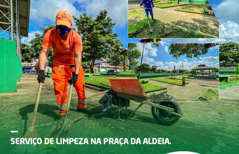 Serviço de Limpeza na praça da Aldeia.