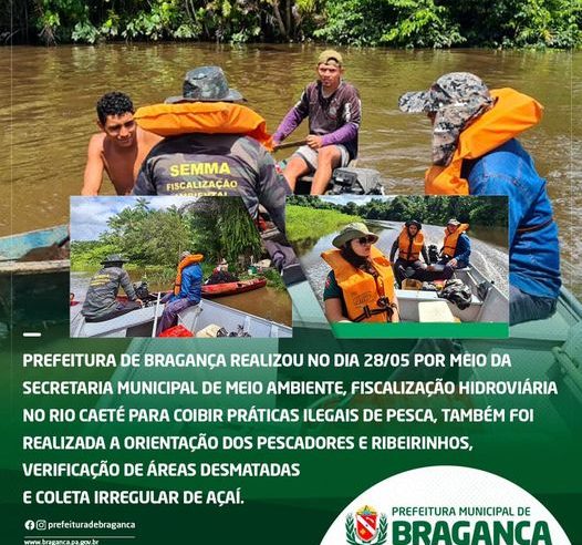 Fiscalização hidroviária no rio caeté para coibir práticas ilegais de pesca.
