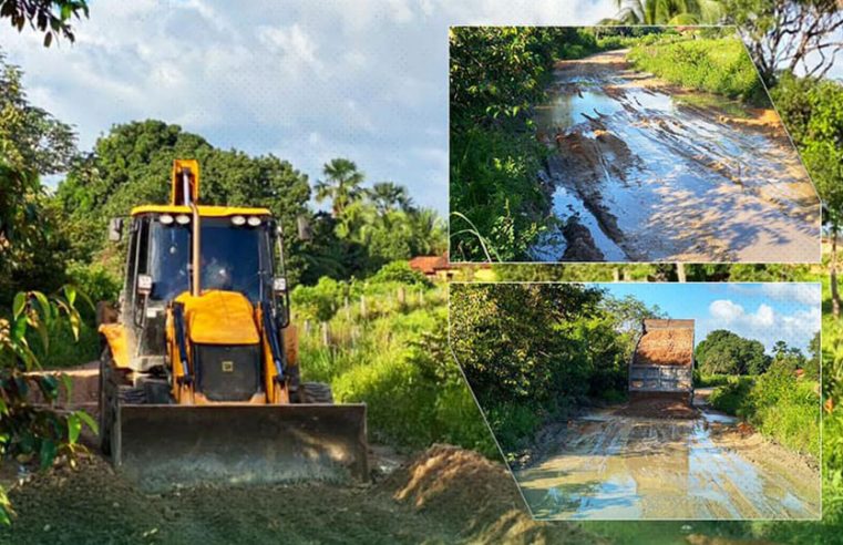 Alinhamento e terraplanagem na estrada do Acarpará.