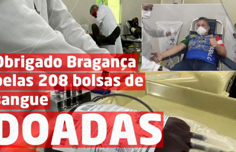 208 bolsas de sangue coletadas.