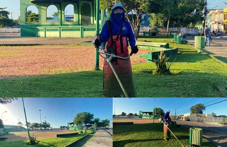 Roçagem na praça Armando Bordallo.