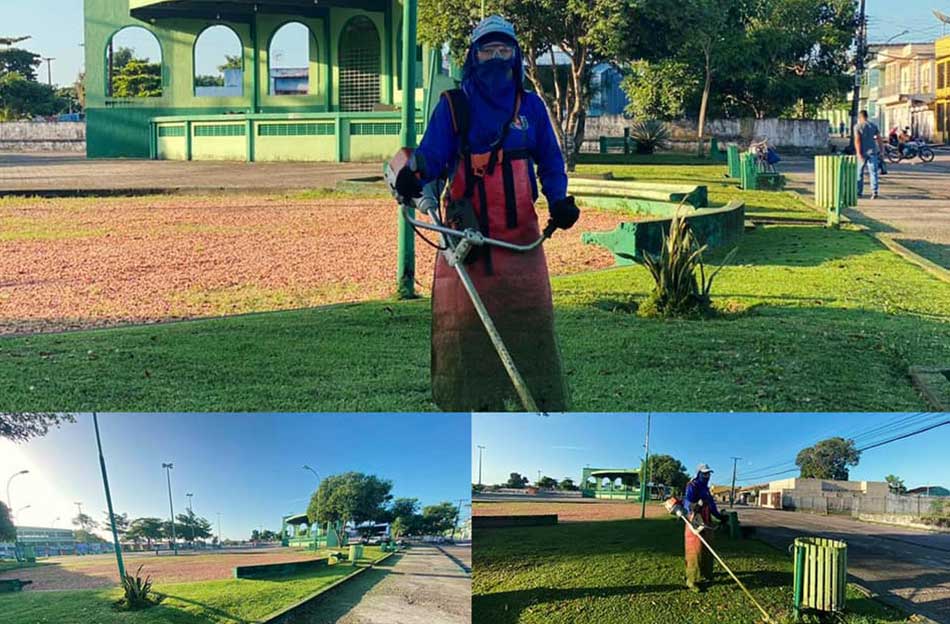 Roçagem na praça Armando Bordallo.