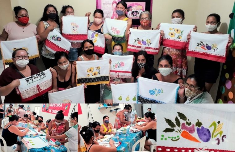 TERMÍNO DO CURSO DE PINTURA EM TECIDO COM O MOLDE VAZADO EM GUARDANAPO.