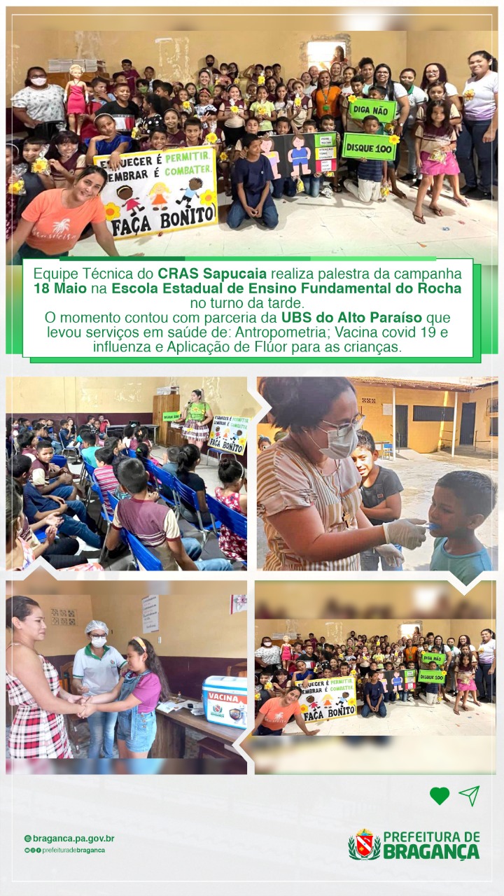 PALESTRA DA CAMPANHA 18 DE MAIO NA ESCOLA ESTADUAL DE ENSINO FUNDAMENTAL DO ROCHA.