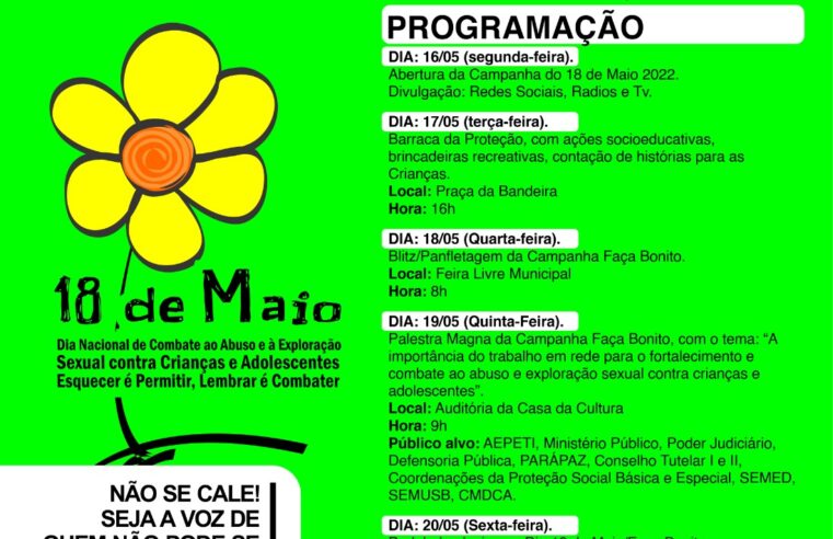PROGRAMAÇÃO CAMPANHA FAÇA BONITO 18 DE MAIO.