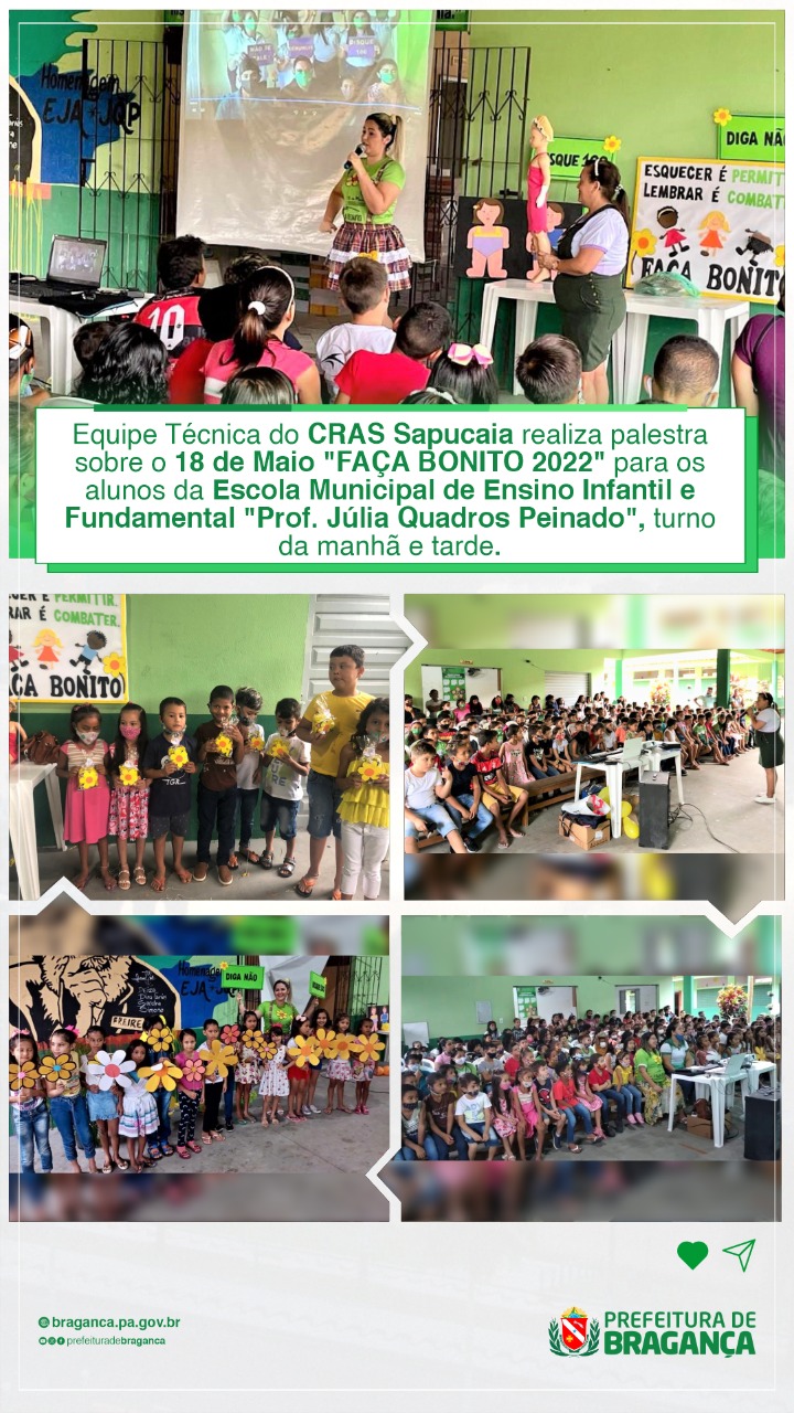 PALESTRA SOBRE O 18 DE MAIO NA ESCOLA PROF. JÚLIA QUADROS PEINADO.