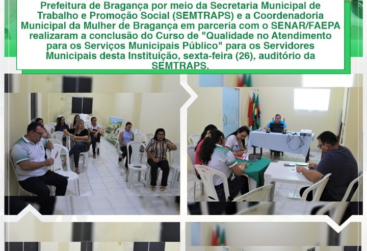 CONCLUSÃO DO CURSO DE QUALIDADE NO ATENDIMENTO PARA OS SERVIÇOS MUNICIPAIS PÚBLICO