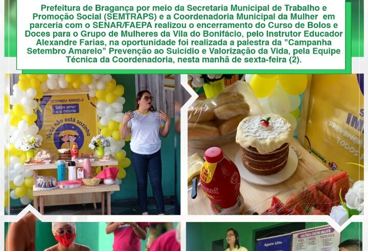 ENCERRAMENTO DO CURSO DE BOLOS E DOCES PARA O GRUPO DE MULHERES DA VILA DO BONIFÁCIO.