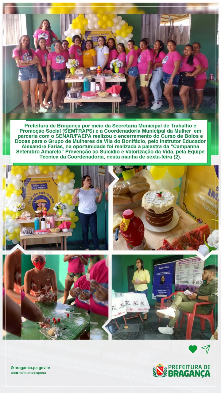 ENCERRAMENTO DO CURSO DE BOLOS E DOCES PARA O GRUPO DE MULHERES DA VILA DO BONIFÁCIO.