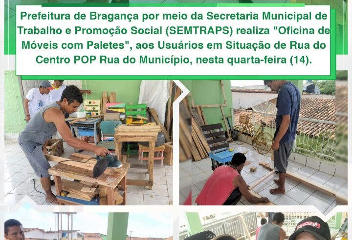 OFICINA DE MÓVEIS COM PALETES.