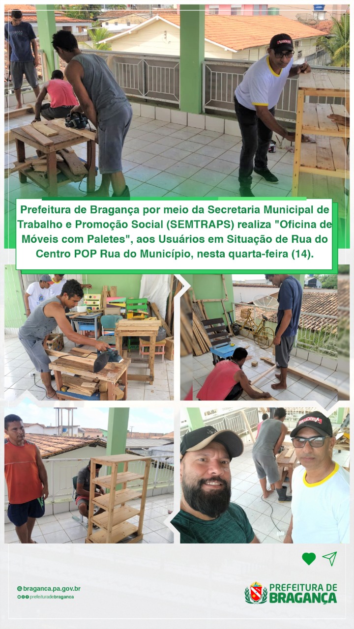 OFICINA DE MÓVEIS COM PALETES.