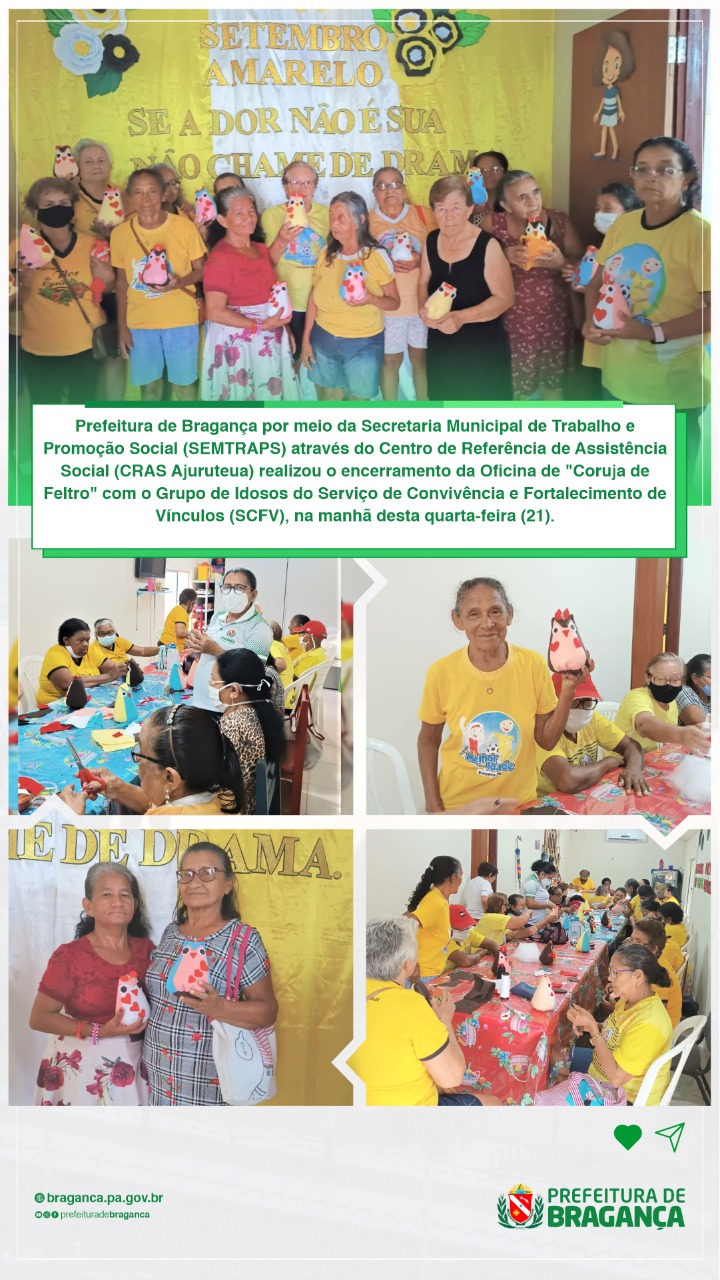 ENCERRAMENTO DA OFICINA DE CORUJA DE FELTRO COM O GRUPO DE IDOSOS DO SCFV.