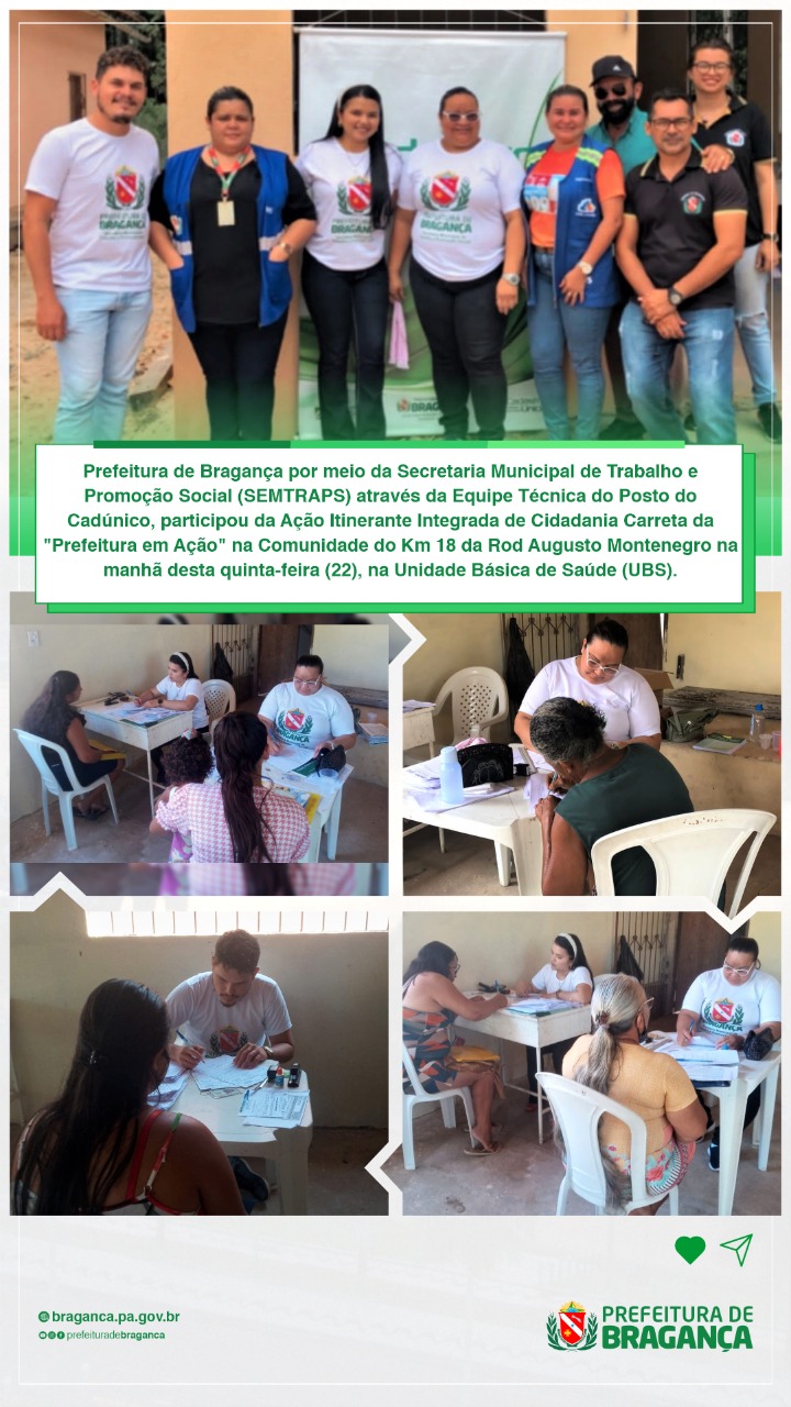 Ação Itinerante Integrada de Cidadania na Comunidade do Km 18 da Rod Augusto Montenegro.