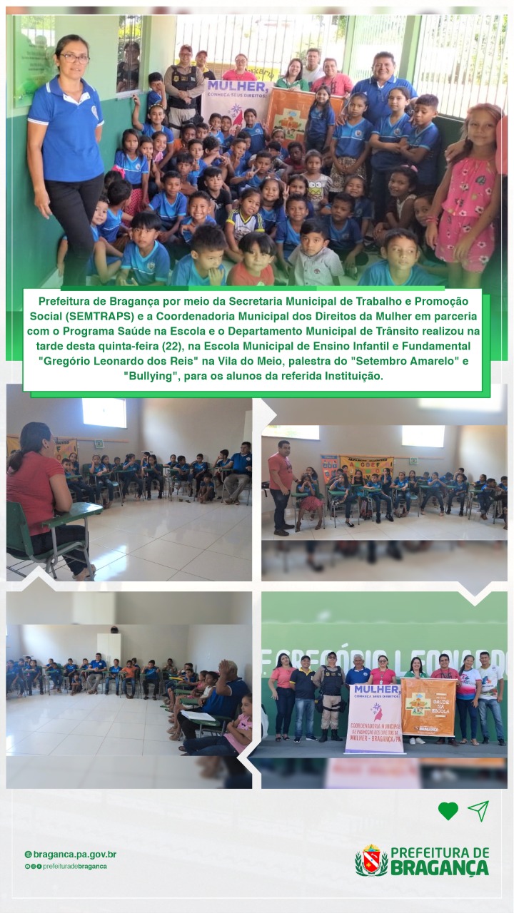 PALESTRA DO SETEMBRO AMARELO E BULLYING NA ESCOLA GREGÓRIO LEONARDO DOS REIS.