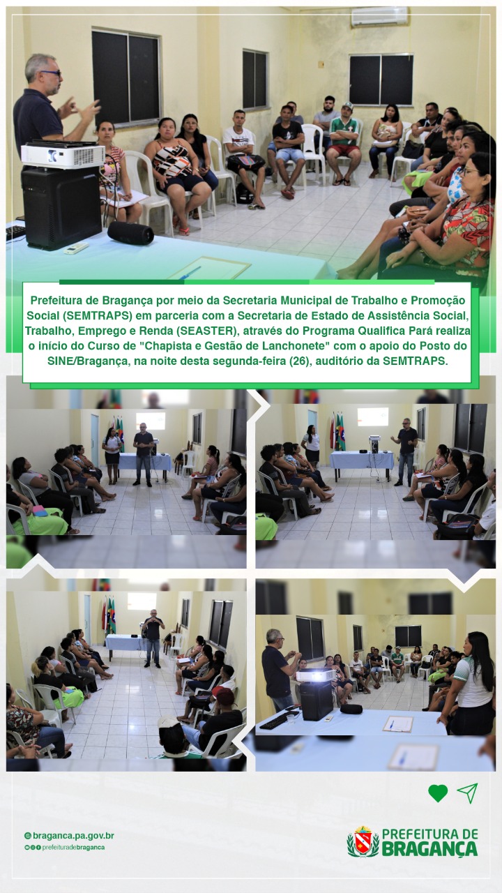 Curso de Chapista e Gestão de Lanchonete.