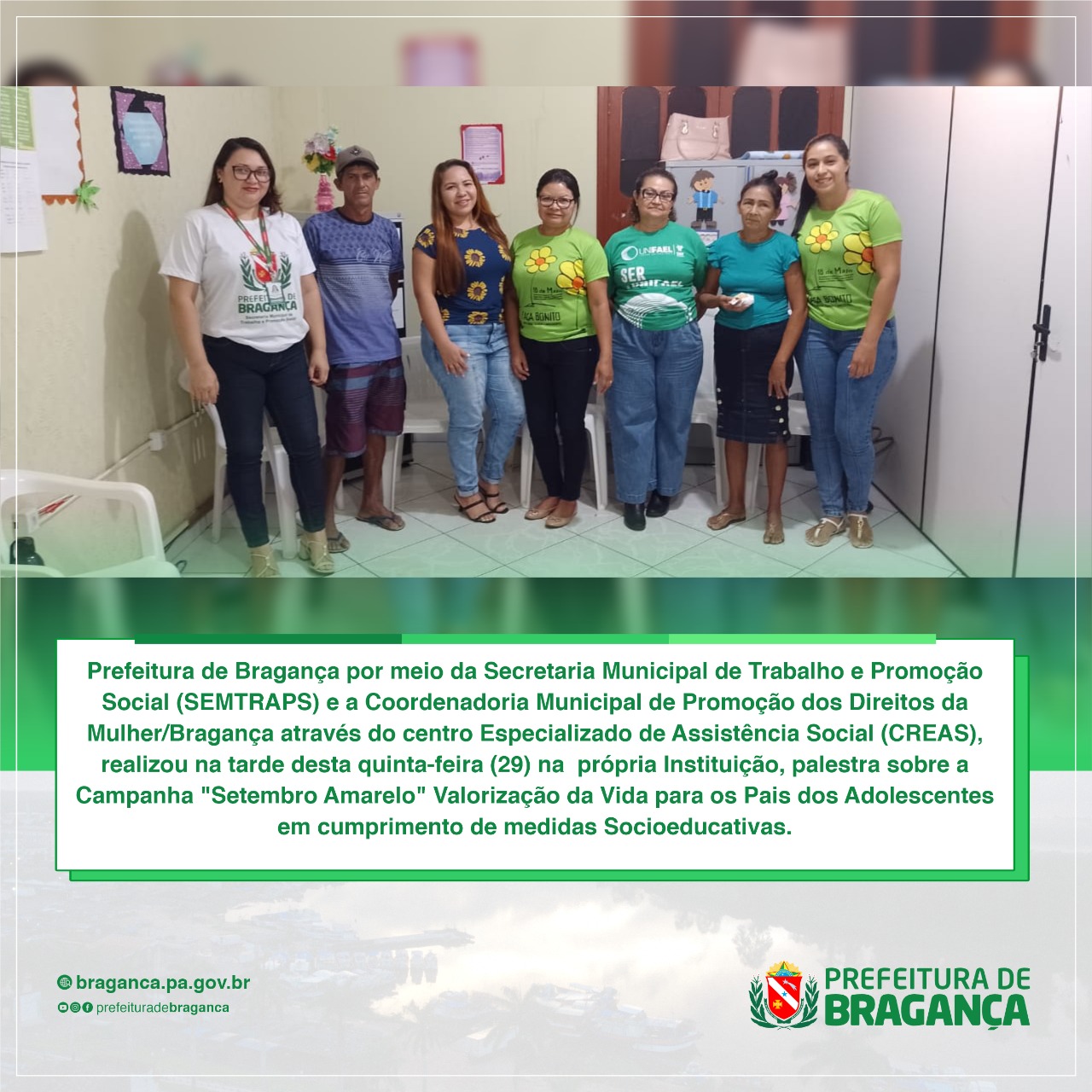 Palestra sobre a Campanha Setembro Amarelo para os Pais dos Adolescentes em cumprimento de medidas Socioeducativas.