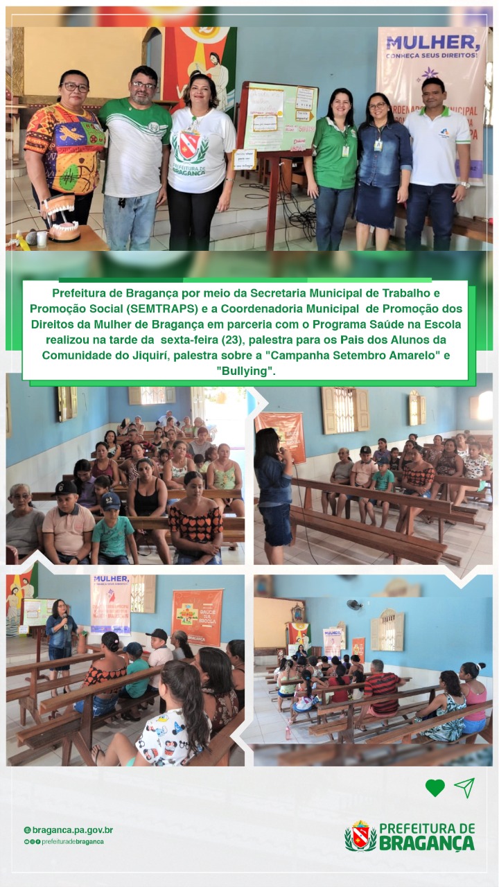 Palestra na Comunidade do Jiquirí, sobre a “Campanha Setembro Amarelo” e “Bullying”.