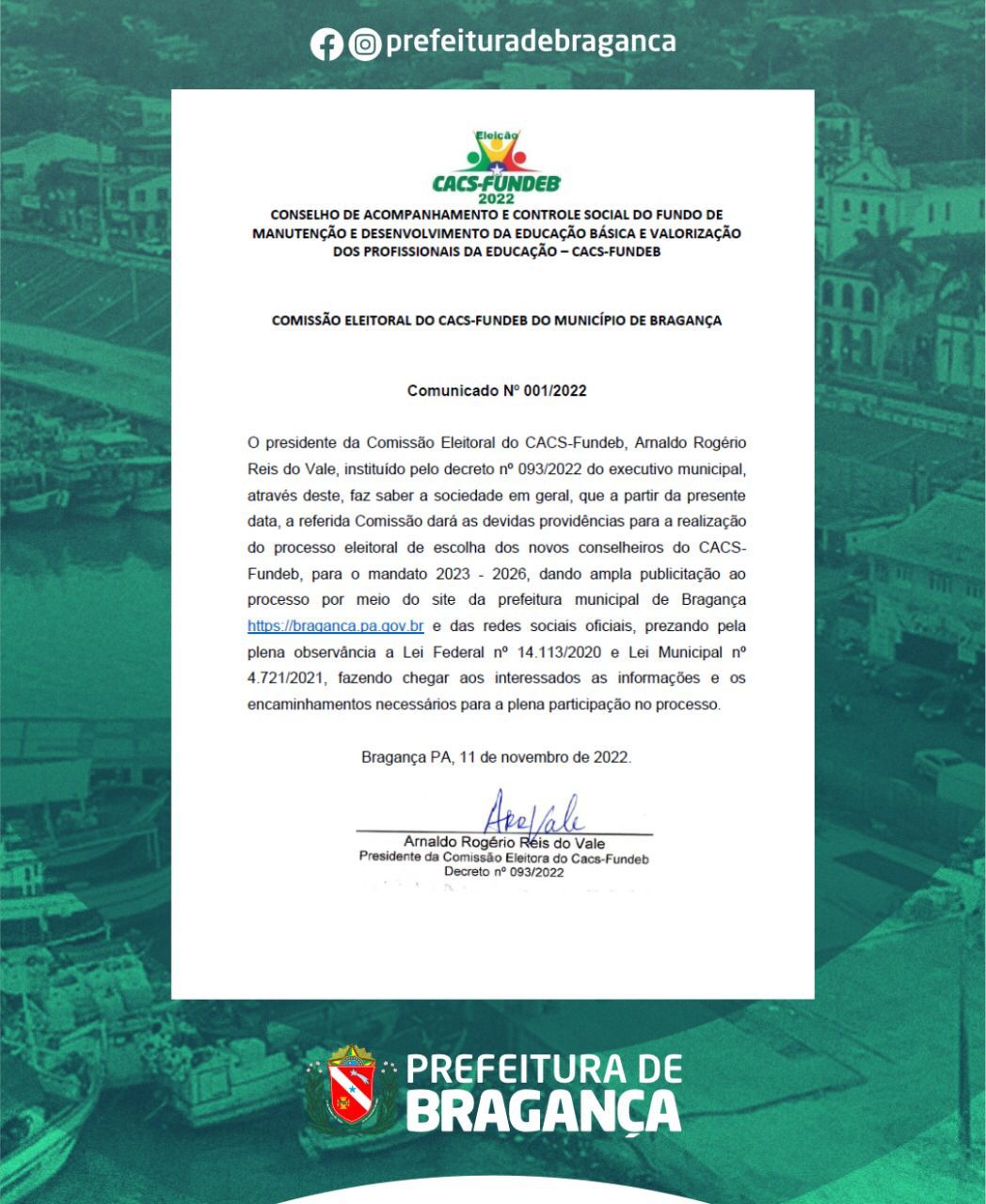PROCESSO ELEITORAL DE ESCOLHA DOS NOVOS CONSELHEIROS DO CACS-FUNDEB.