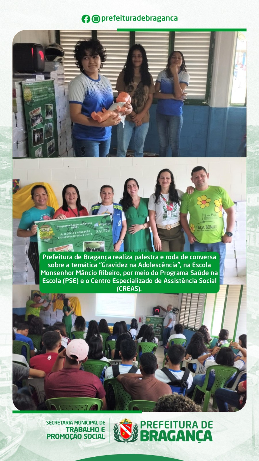 PALESTRA E RODA DE CONVERSA SOBRE A TEMÁTICA GRAVIDEZ NA ADOLESCÊNCIA.