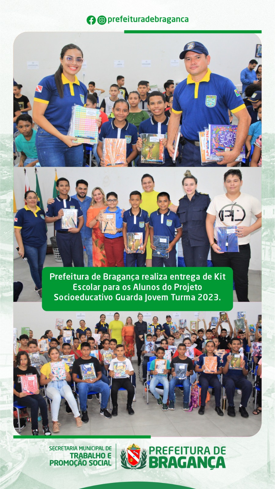 ENTREGA DE KIT ESCOLAR PARA OS ALUNOS DO PROJETO GUARDA JOVEM.
