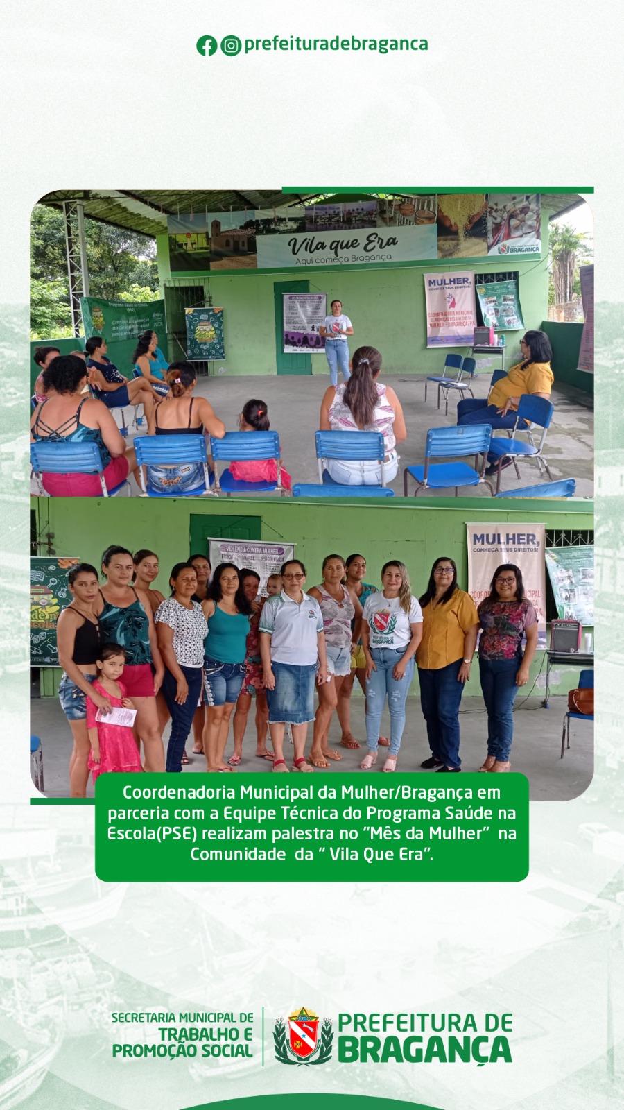 PALESTRA NO “MÊS DA MULHER” NA COMUNIDADE DA ” VILA QUE ERA”.