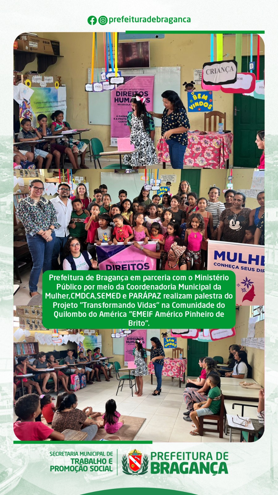 PALESTRA DO PROJETO “TRANSFORMANDO VIDAS” NA COMUNIDADE DO QUILOMBO DO AMÉRICA.