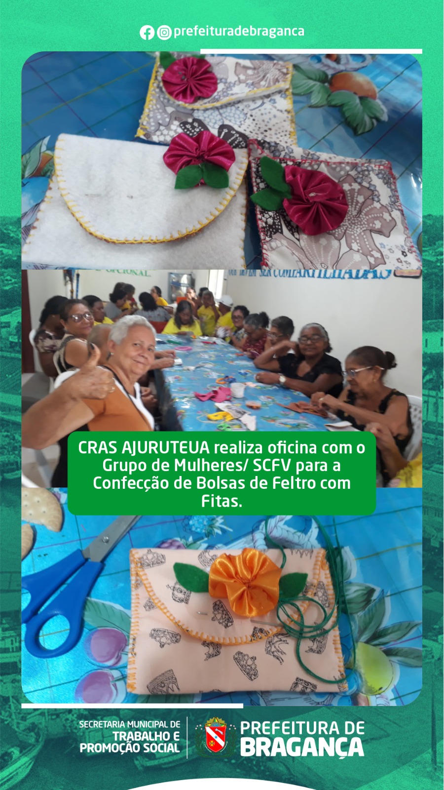 OFICINA PARA A CONFECÇÃO DE BOLSAS DE FELTRO COM FITAS