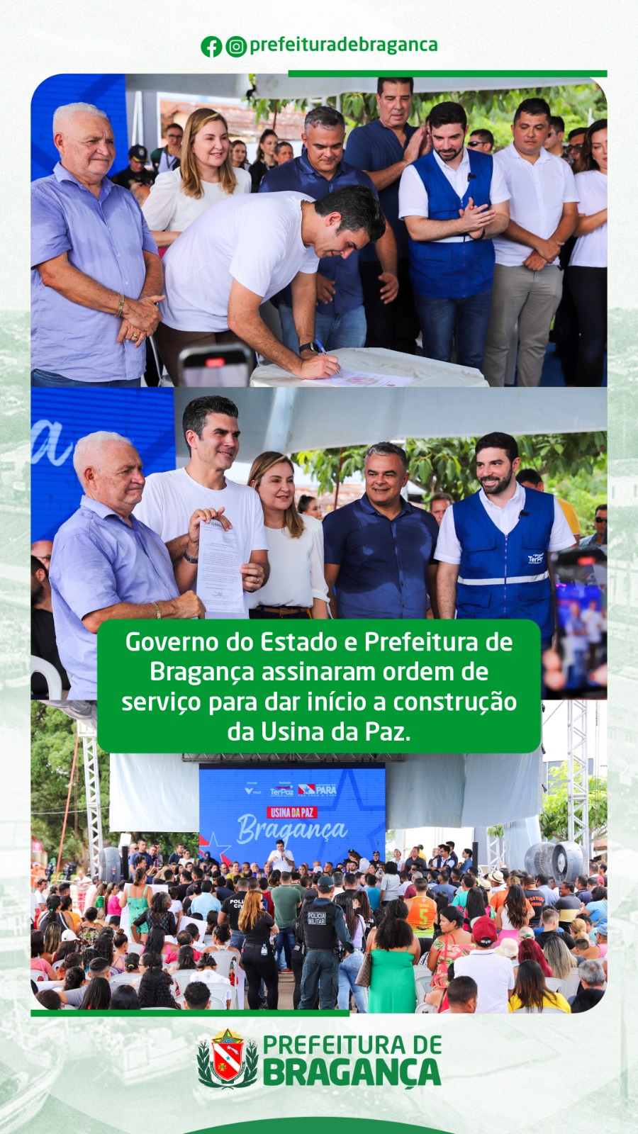 ASSINATURA DE ORDEM DE SERVIÇO PARA INÍCIO DA CONSTRUÇÃO DA USINA DA PAZ.