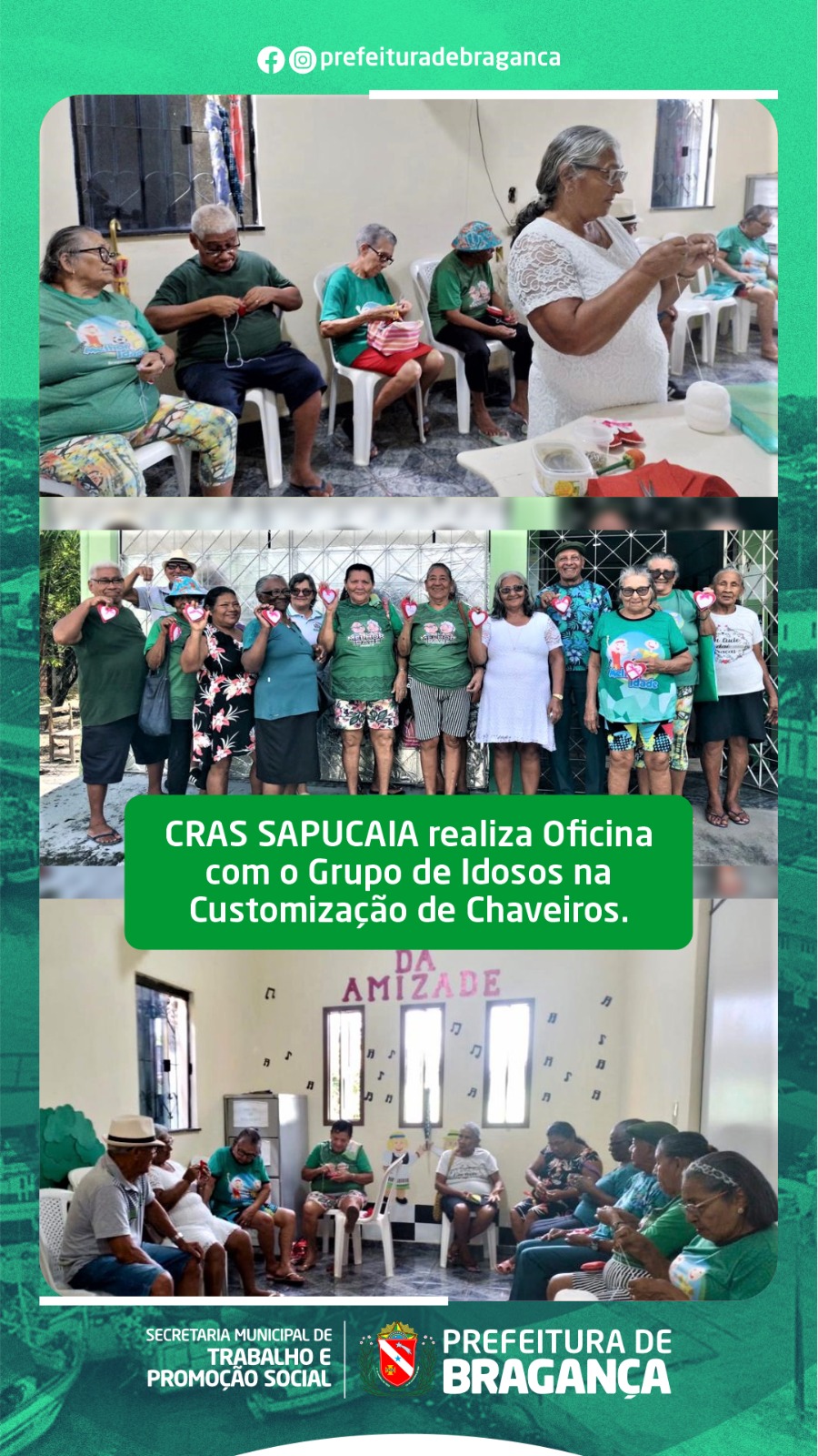 OFICINA COM O GRUPO DE IDOSOS NA CUSTOMIZAÇÃO DE CHAVEIROS.
