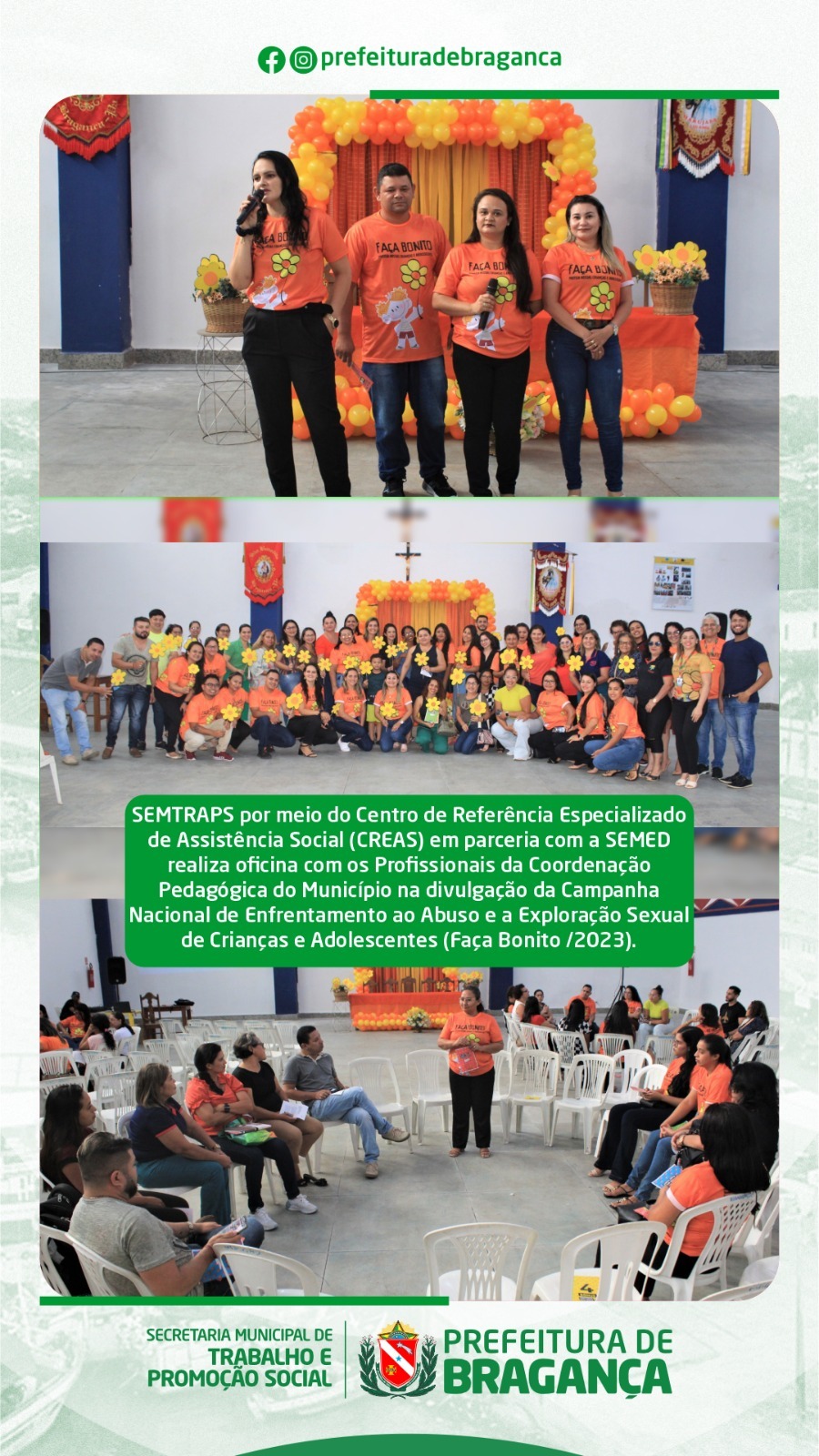 OFICINA DIVULGA CAMPANHA FAÇA BONITO 2023 CONTRA ABUSO E EXPLORAÇÃO SEXUAL DE CRIANÇAS E ADOLESCENTES.