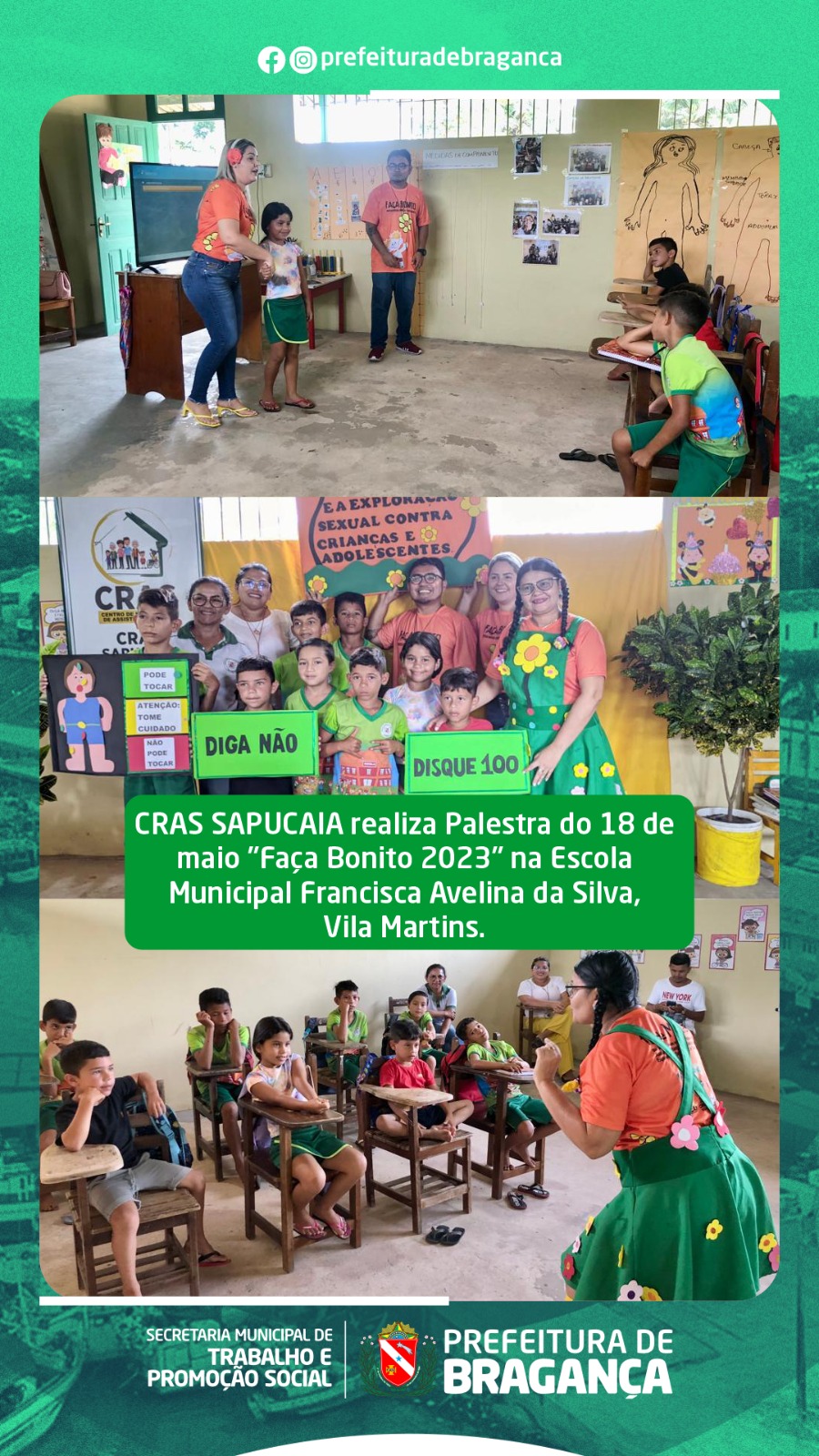 PALESTRA DO 18 DE MAIO “FAÇA BONITO 2023” NA ESCOLA MUNICIPAL FRANCISCA AVELINA DA SILVA, VILA MARTINS.
