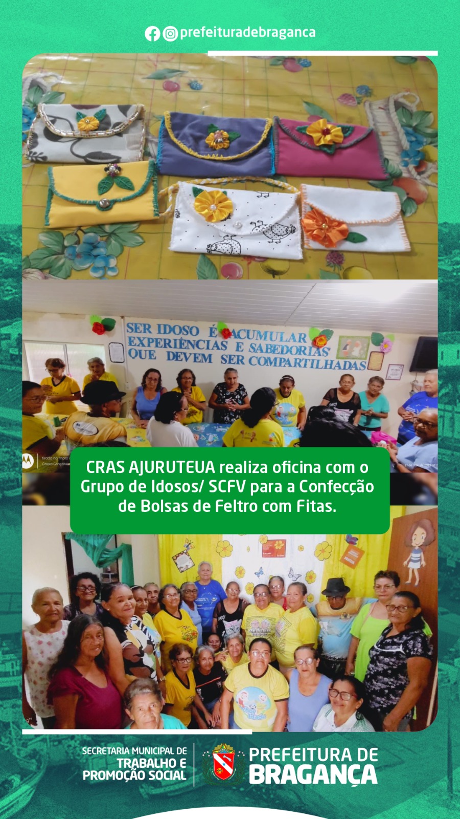 OFICINA PARA A CONFECÇÃO DE BOLSAS DE FELTRO COM FITAS.