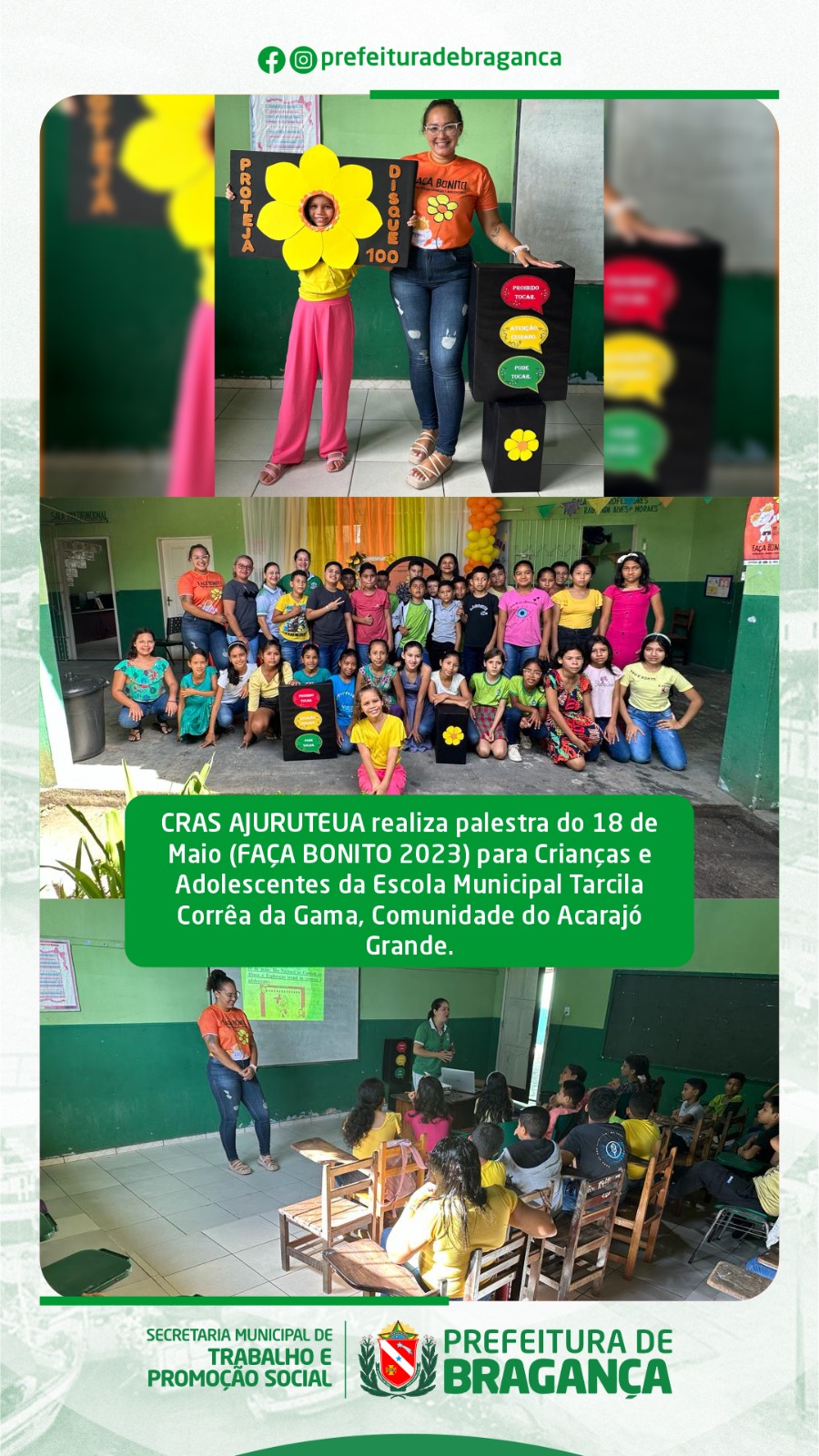 PALESTRA DO 18 DE MAIO NA ESCOLA MUNICIPAL TARCILA CORRÊA DA GAMA.