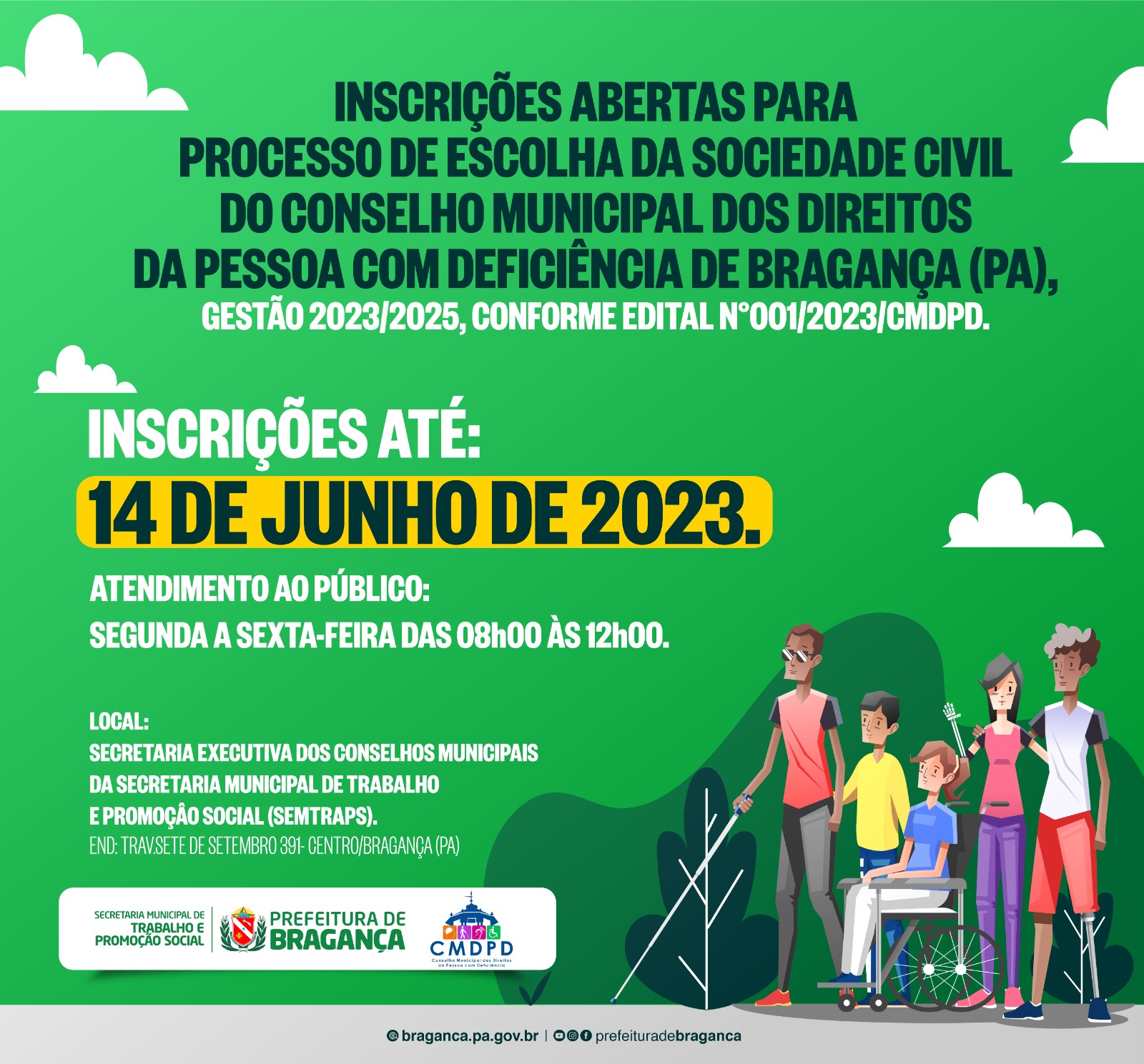 REABERTAS INSCRIÇÕES PARA PROCESSO ELEITORAL DE ESCOLHA DA SOCIEDADE CIVIL DO CMDPD.