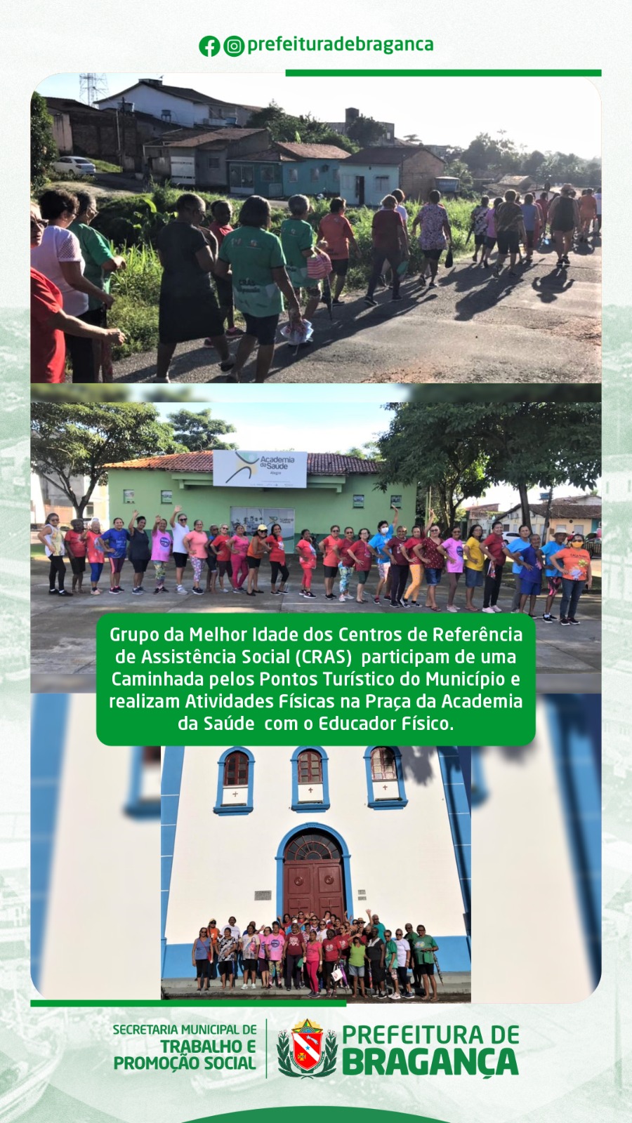 GRUPO DA MELHOR IDADE PARTICIPAM DE UMA CAMINHADA PELOS PONTOS TURÍSTICO DO MUNICÍPIO.