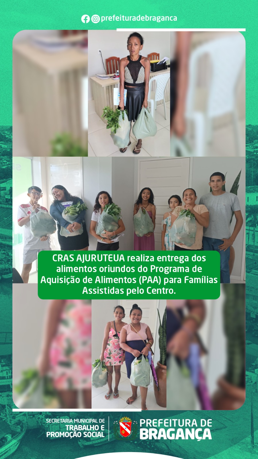 CRAS AJURUTEUA REALIZA ENTREGA DOS ALIMENTOS ORIUNDOS DO PROGRAMA PAA.