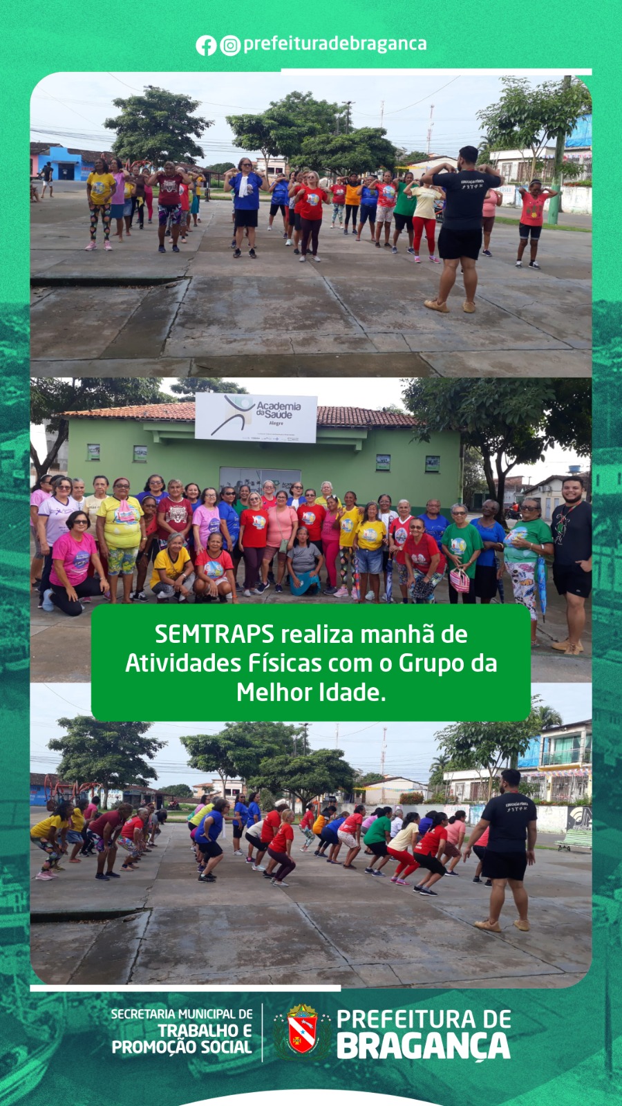 MANHÃ DE ATIVIDADES FÍSICAS COM O GRUPO DA MELHOR IDADE.