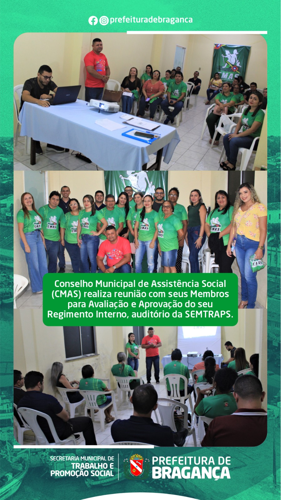 REALIZA REUNIÃO PARA AVALIAÇÃO E APROVAÇÃO DO REGIMENTO INTERNO DO CMAS.