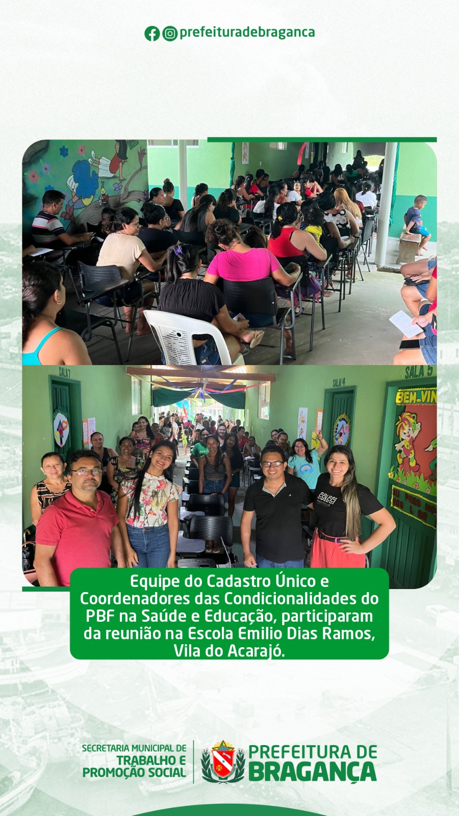 EQUIPE DO CADASTRO ÚNICO E COORDENADORES DAS CONDICIONALIDADES DO PBF NA SAÚDE E EDUCAÇÃO, PARTICIPARAM DA REUNIÃO NA ESCOLA EMILIO DIAS RAMOS.