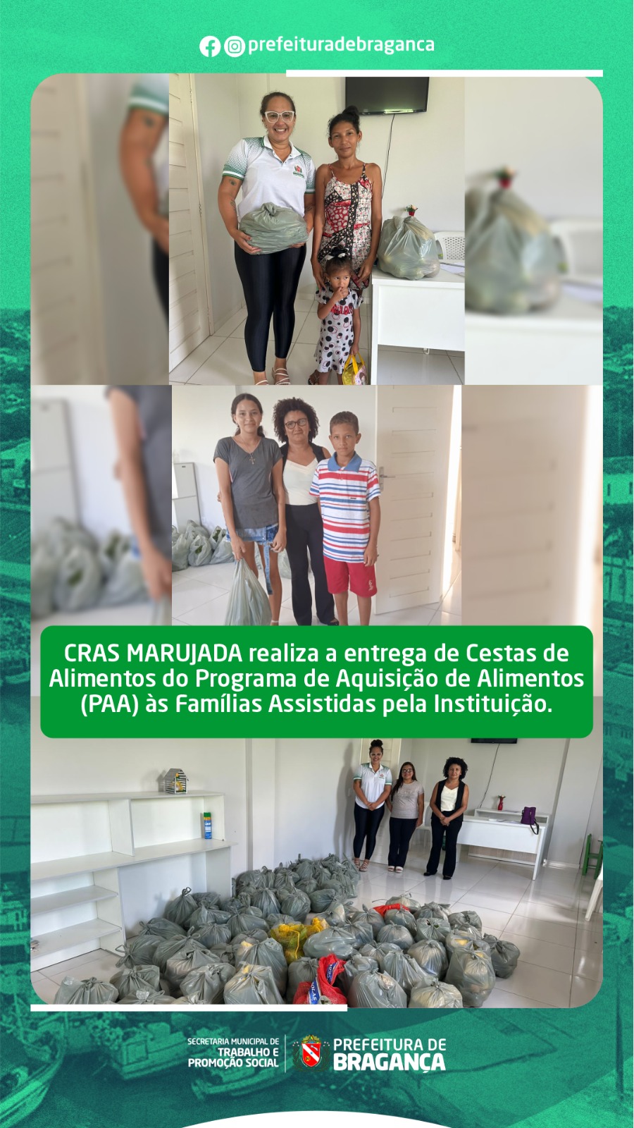 CRAS MARUJADA REALIZA A ENTREGA DE CESTAS DE ALIMENTOS DO PROGRAMA PAA.