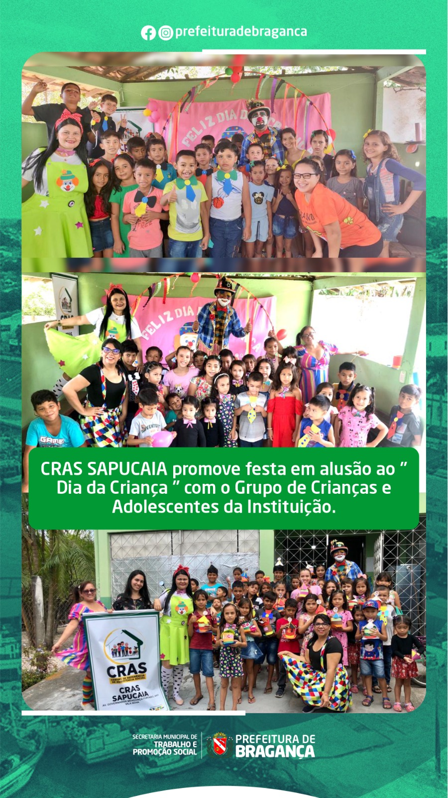 CRAS SAPUCAIA PROMOVE FESTA EM ALUSÃO AO DIA DA CRIANÇA.