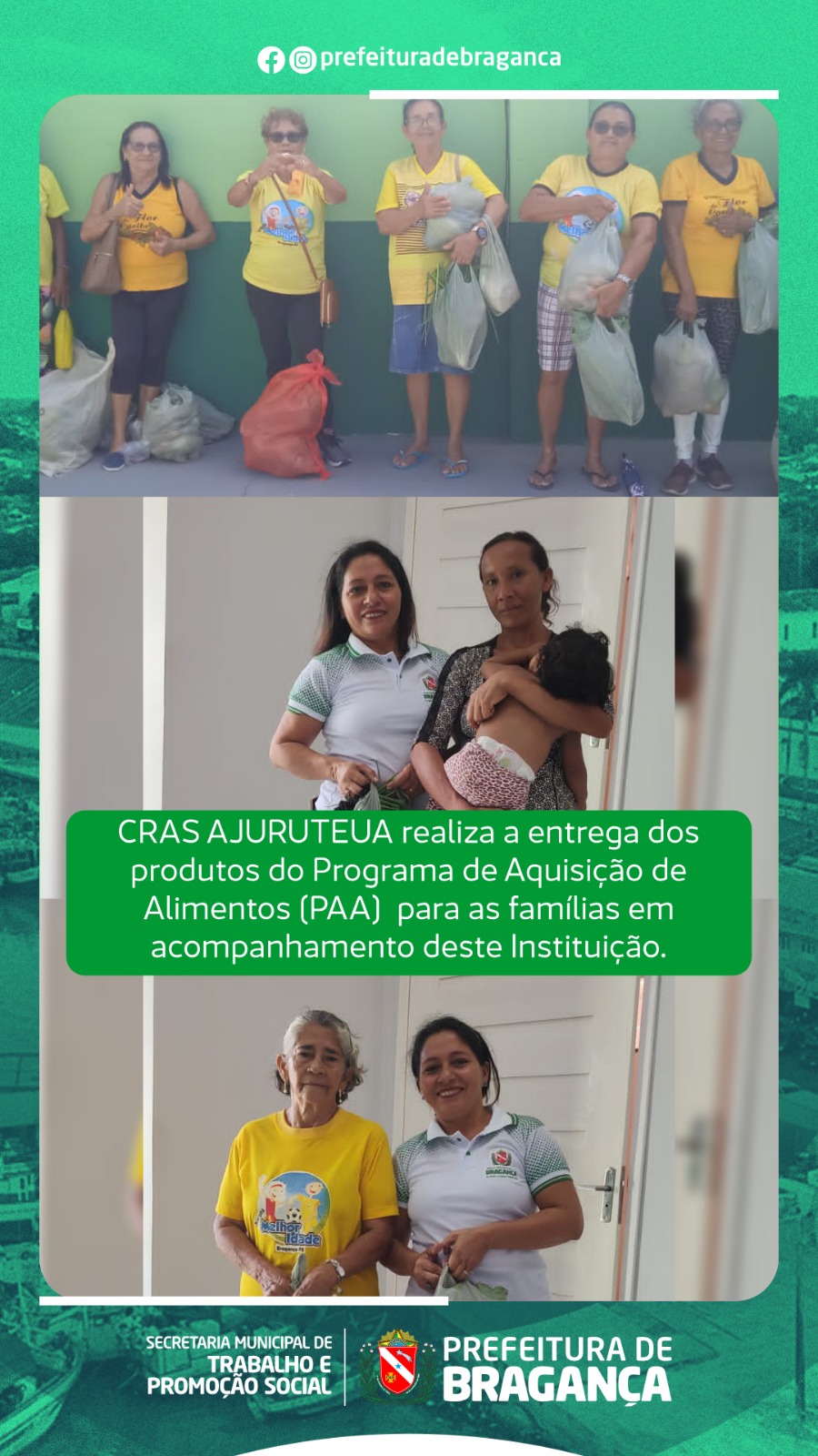 CRAS AJURUTEUA REALIZA A ENTREGA DOS PRODUTOS DO PAA PARA AS FAMÍLIAS EM ACOMPANHAMENTO DESTE INSTITUIÇÃO.