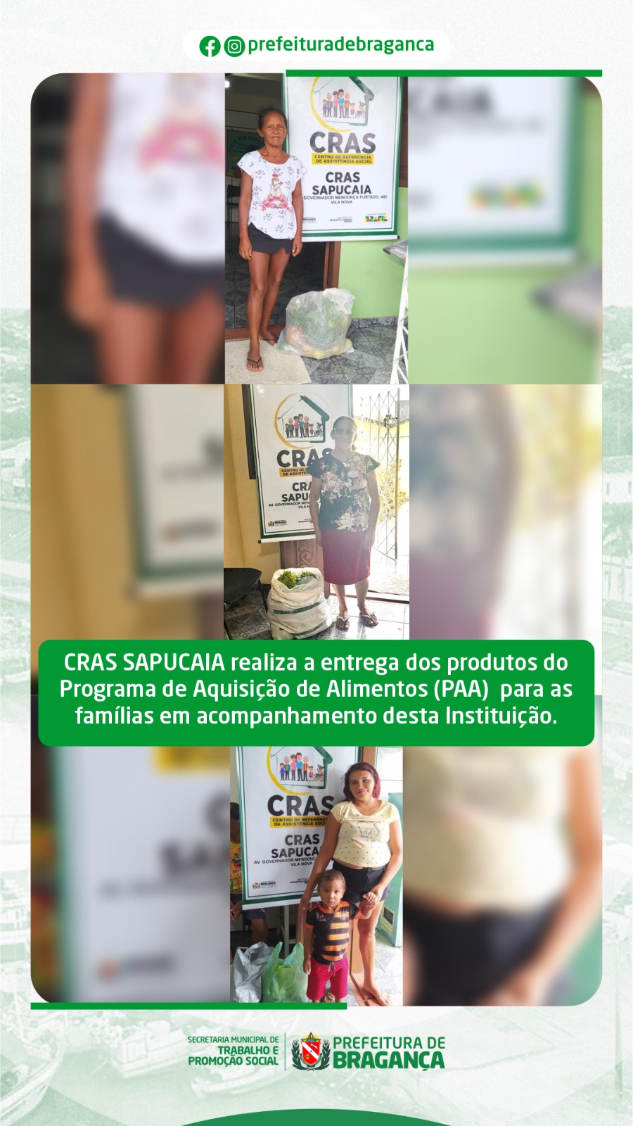 CRAS SAPUCAIA REALIZA A ENTREGA DOS PRODUTOS DO PAA PARA AS FAMÍLIAS EM ACOMPANHAMENTO DESTA INSTITUIÇÃO.