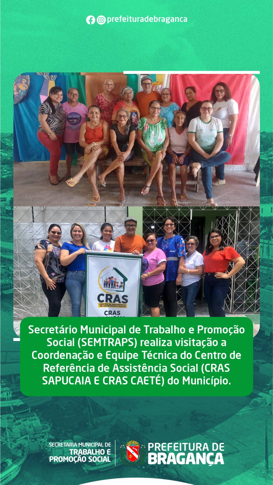 SEMTRAPS REALIZA VISITAÇÃO A COORDENAÇÃO E EQUIPE TÉCNICA DO CRAS SAPUCAIA E CRAS CAETÉ DO MUNICÍPIO.