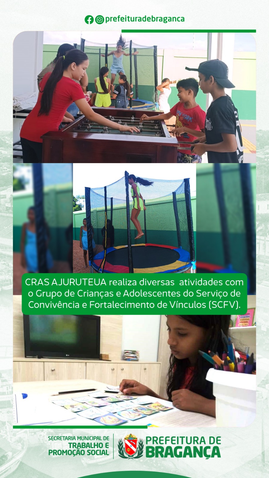 ATIVIDADES COM O GRUPO DE CRIANÇAS E ADOLESCENTES DO SCFV.