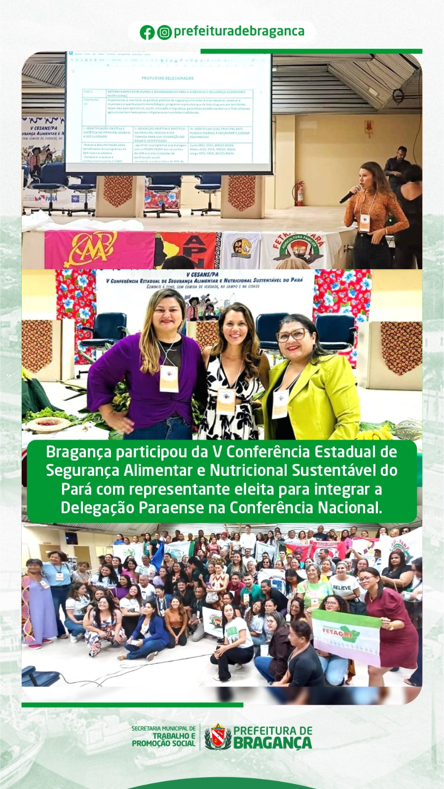 BRAGANÇA PARTICIPOU DA V CONFERÊNCIA ESTADUAL DE SEGURANÇA ALIMENTAR E NUTRICIONAL SUSTENTÁVEL DO PARÁ