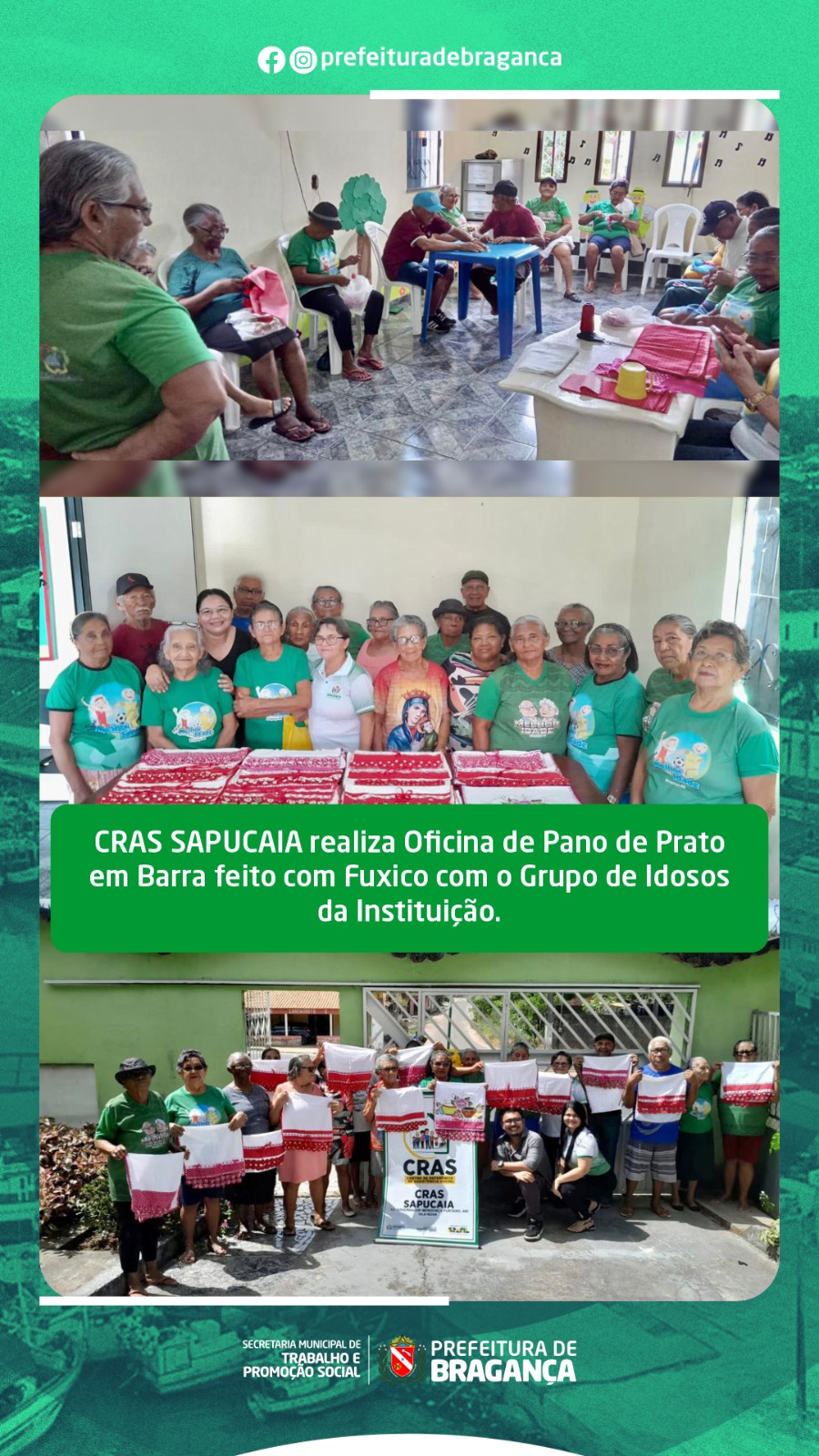 OFICINA DE PANO DE PRATO PARA GRUPO DE IDOSOS DA INSTITUIÇÃO.