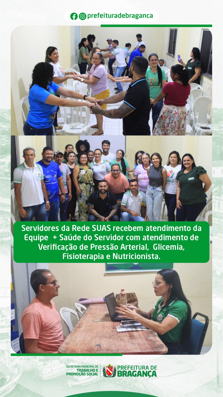 SERVIDORES DA REDE SUAS RECEBEM ATENDIMENTO DA EQUIPE + SAÚDE DO SERVIDOR.